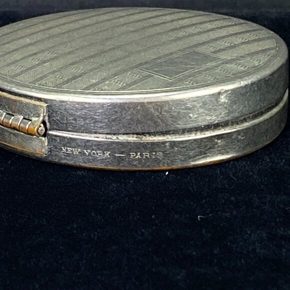 Vintage Richard Hudnut Loose Powder Compact Silver Tone Striped Art Deco Design - Picture 8 of 11